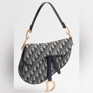Authentic DIOR Saddle Oblique Blue Jacguard Bag